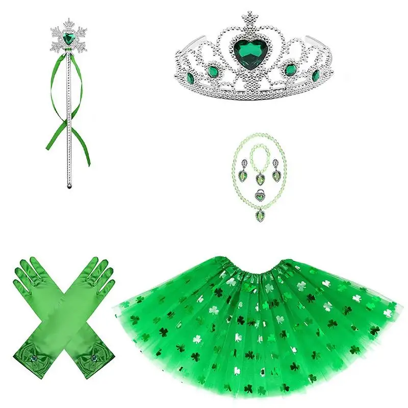 

Princess Dress Up Set Of 10 Ireland St. Patrick's Day Costumes Jewellery Kit Contain Green Clover Skirt Crown Wand Gloves