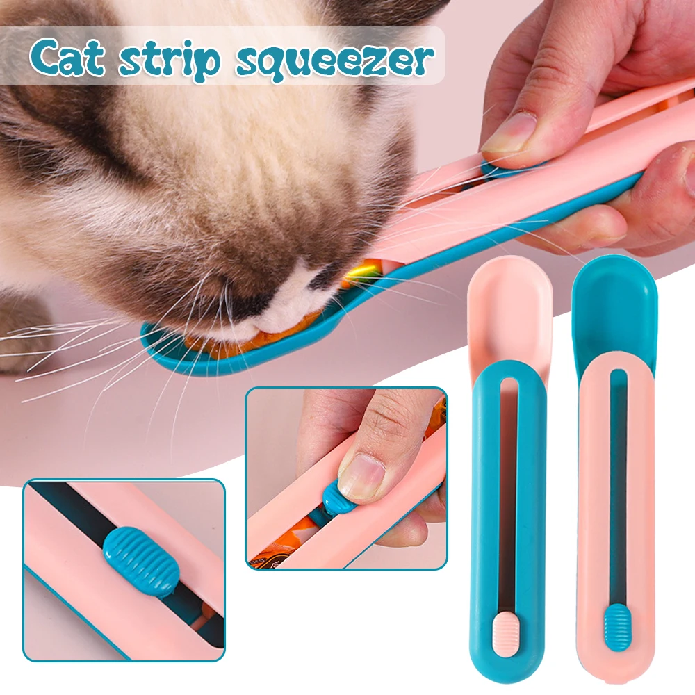 

Pet Feeding Spoon Long Strip Cat Snack Squeezer Feeder Mini Pet Eating Supplies Button Pushed Design Multipurpose JS22