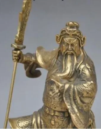 YM 320 9 "китайская бронзовая медная статуя солдата Generals GuanGong Guan Yu Hold Knife God