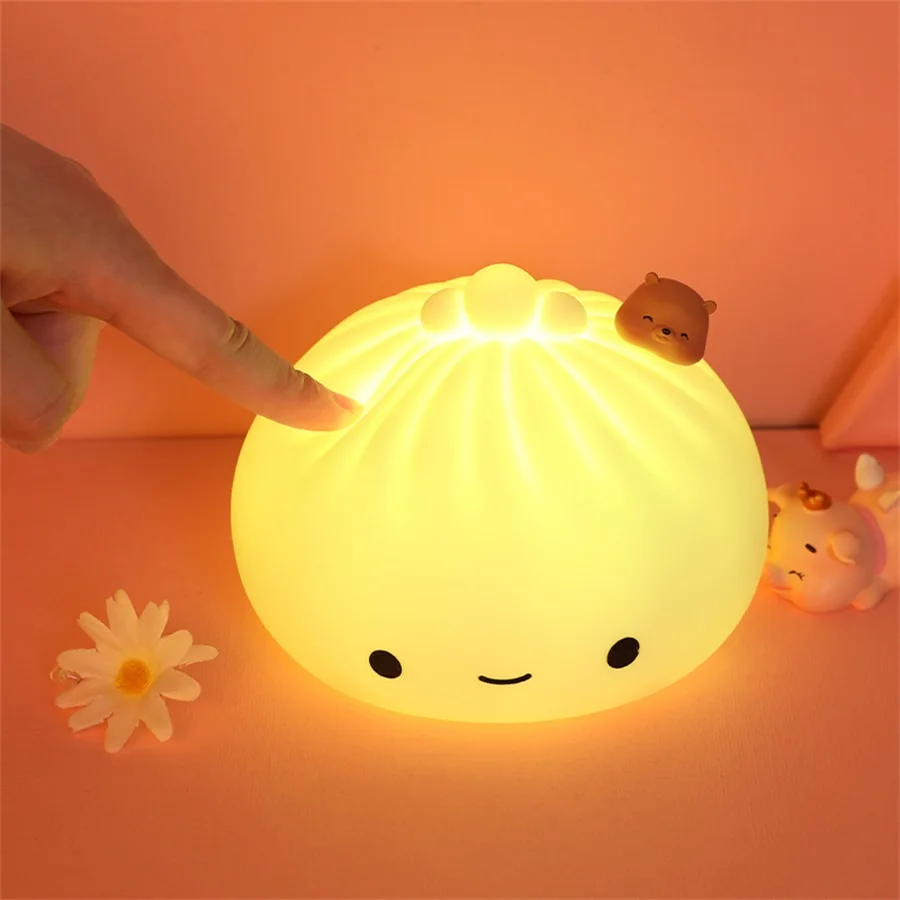 

Cute LED Night Light Bun Dumpling Cartoon Bedroom Holiday Home Decoration Soft Lamp Christmas Children Gifts