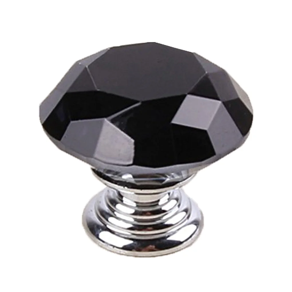 

30mm Black Polished Crystal Rhinestone Door Knob Kitchen Cupboard Wardrobe Drawer Pull Handle