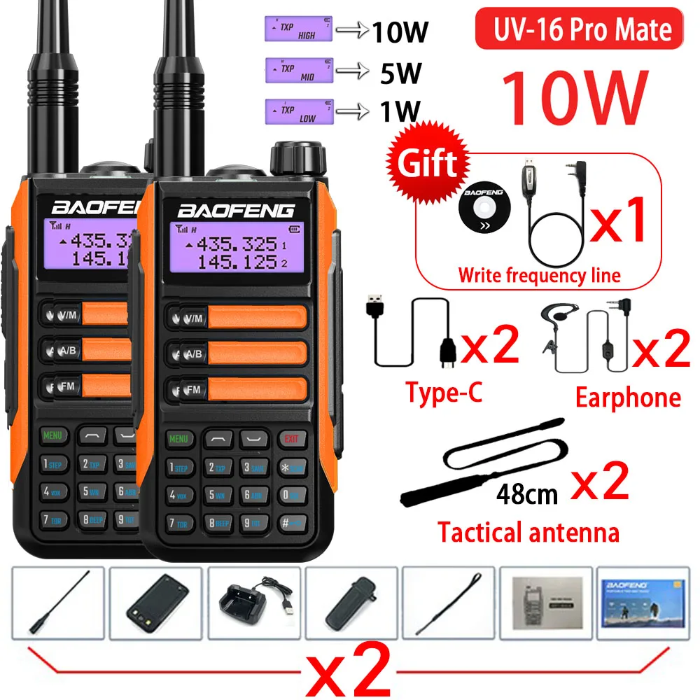 Ceny 2Pack Baofeng UV-16 Pro Mate Prawdziwa Wysoka Moc 10 Watów Walkie Talkie Daleki Zasięg 50km Dwuzakresowy Dwukierunkowy Radio CB Polowanie UV16