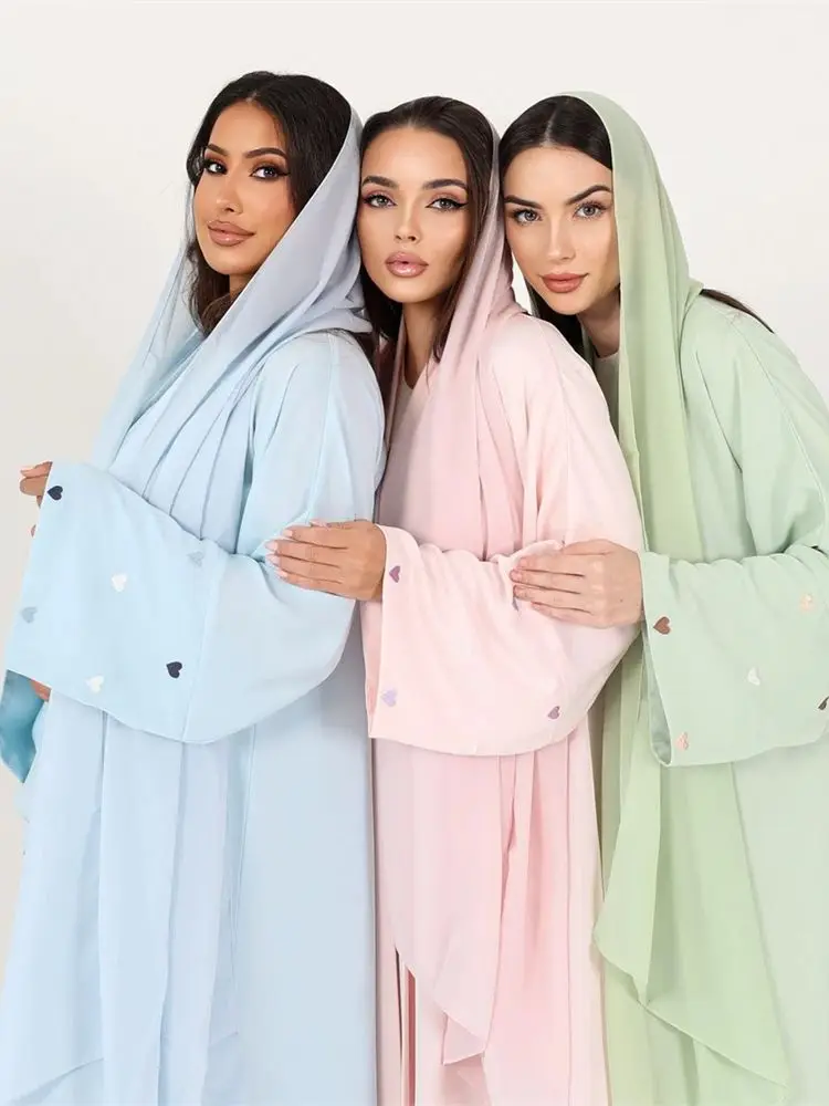 Модное открытое кимоно с вышивкой в виде сердца абайя для женщин роскошный