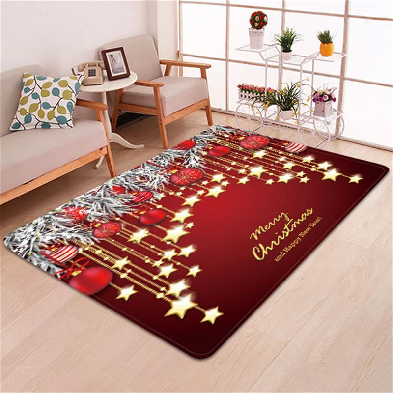 

3D Christmas Santa Claus Anti-slip Carpet Durable Kitchen Room Floor Fireplace Mat Flannel Rug Home Textile Xmas Carpet