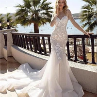 sexy long sleeves mermaid wedding dress sweetheart neck lace appliques illusion back bridal gown dot pattern robe de mari%c3%a9e