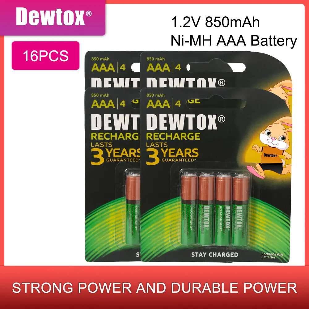 

16 шт., перезаряжаемые батарейки AAA Ni-MH, 1,2 в, 850 мАч