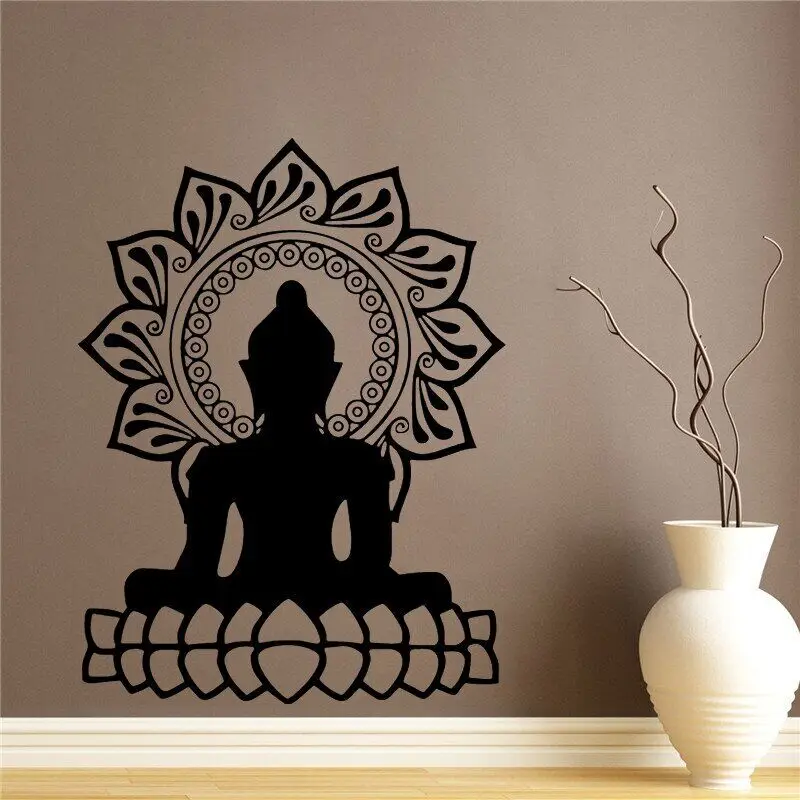 Съемная Будда виниловая настенная наклейка Мандала Лотос самоклеящаяся
