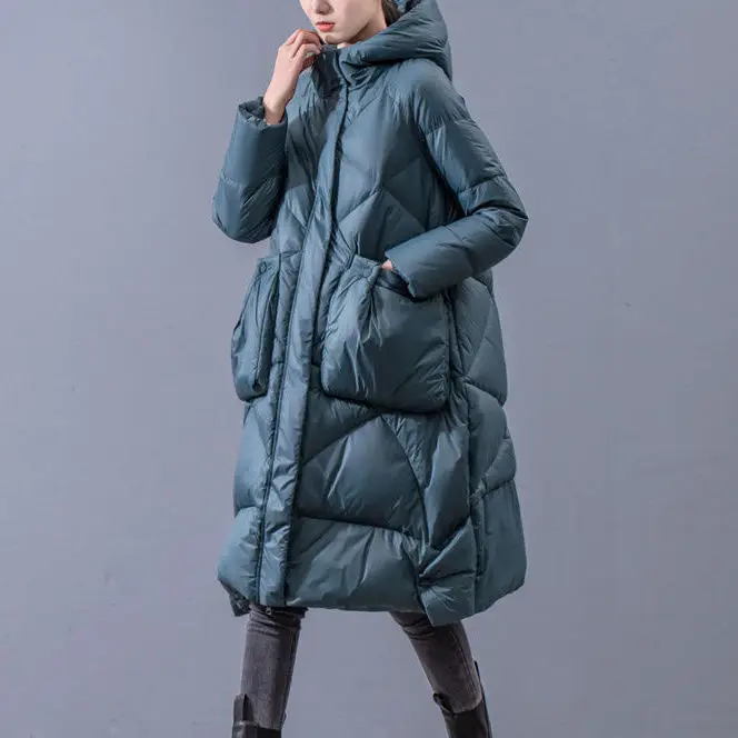 Woman 2022 Winter Spring Fashion Hooded Long Jackets White Duck Down Coats Female Down Overcoats Loose New Outerwear A09