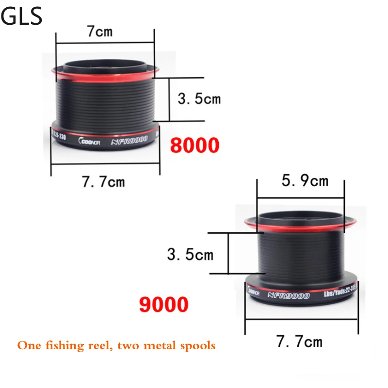 GLS Newest Bimetallic Wire Cup 4.6:1 Gear Ratio 9000 Series Distant Fishing Reel Spare 8000-Model Spool 12+1BB Spinning Wheel enlarge
