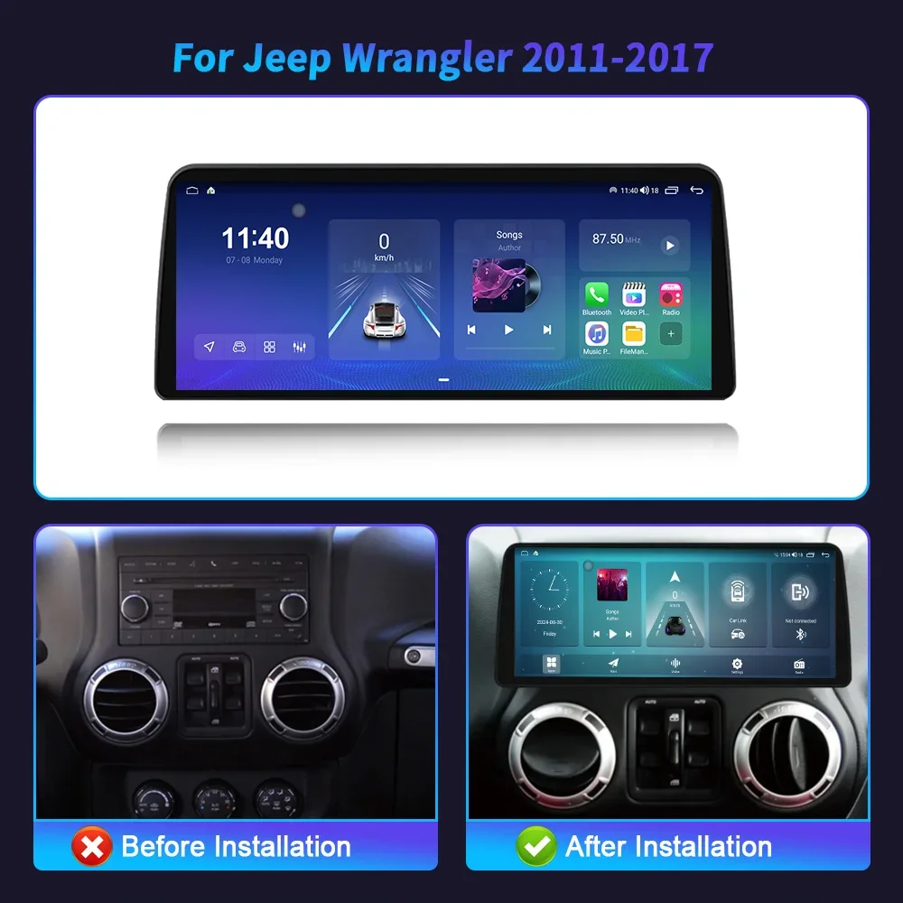 12 3-дюймовый автомобильный радиоприемник для Jeep Wrangler 2011-2017 Android 14 беспроводной