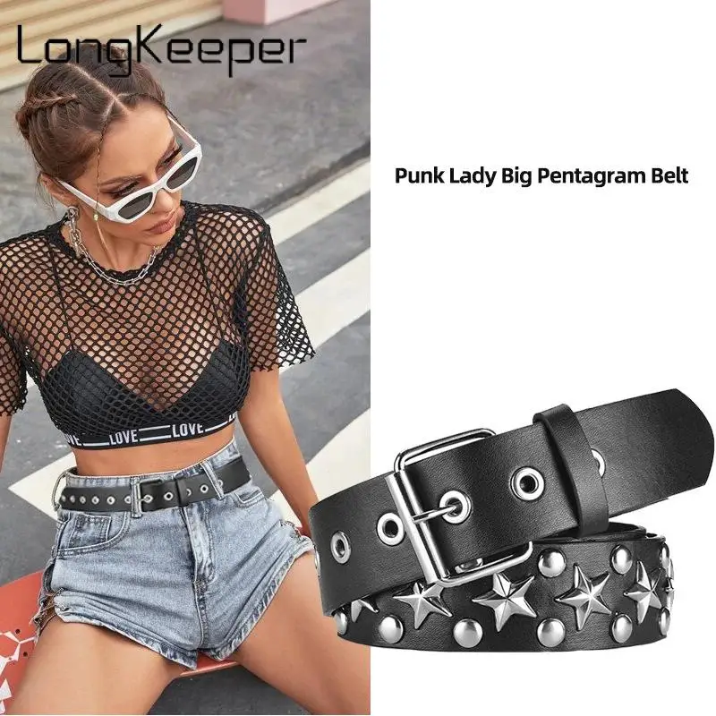 

Ремень Y2K в готическом стиле для мужчин и женщин, пояс на талию для джинсов, Роскошный дизайнерский черный