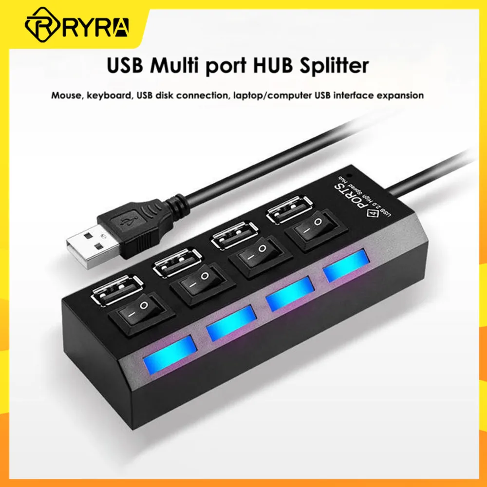 

RYRA USB 2,0 концентратор 4/7 порт Мульти USB сплиттер концентратор использовать адаптер питания несколько экспандер с выключателем световой инди...