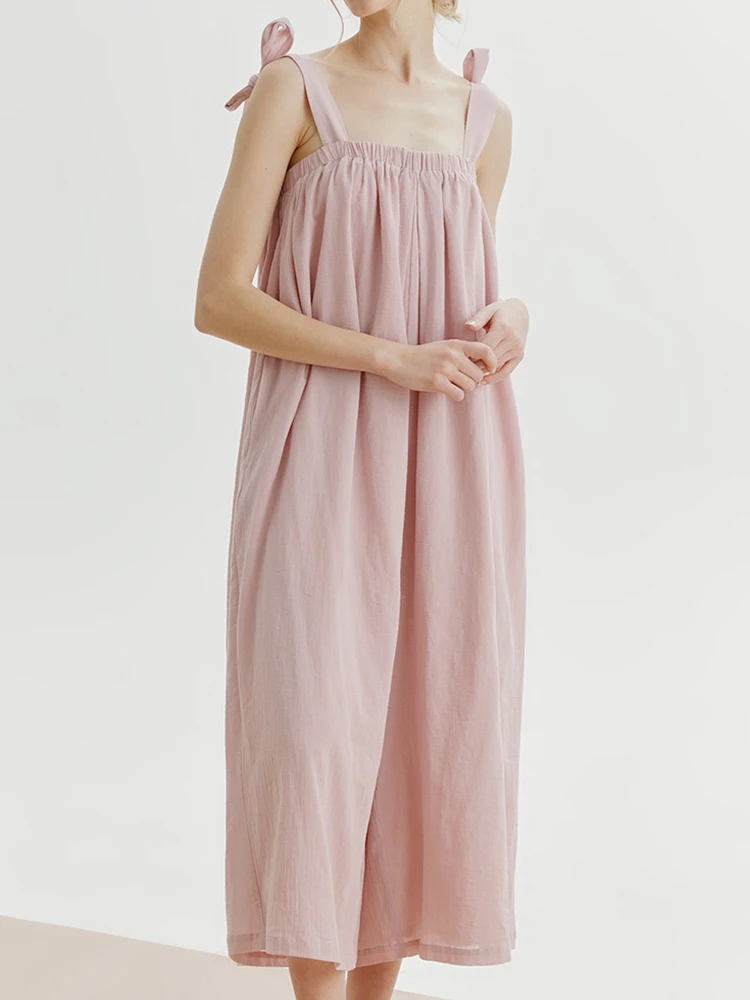 

Linad Pink Onesie Women Loose Sleeveless Sleepwear Backless 2023 Summer Nightwear Female Casual Solid Pajamas Cotton Homewear