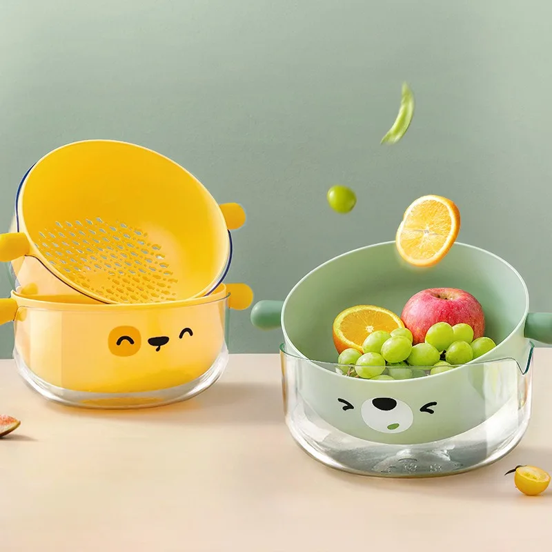 

Kawaii многофункциональная сливная корзина, фильтры для мытья фруктов и овощей, бытовая двухслойная корзина для мытья, гаджеты, кухонные инструменты