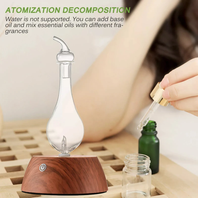 

Wood Grain Aromatherapy Machine Adjustable Essential Oil Diffuser Glass Vase Diffuser with Colorful Light Aroma Diffuser