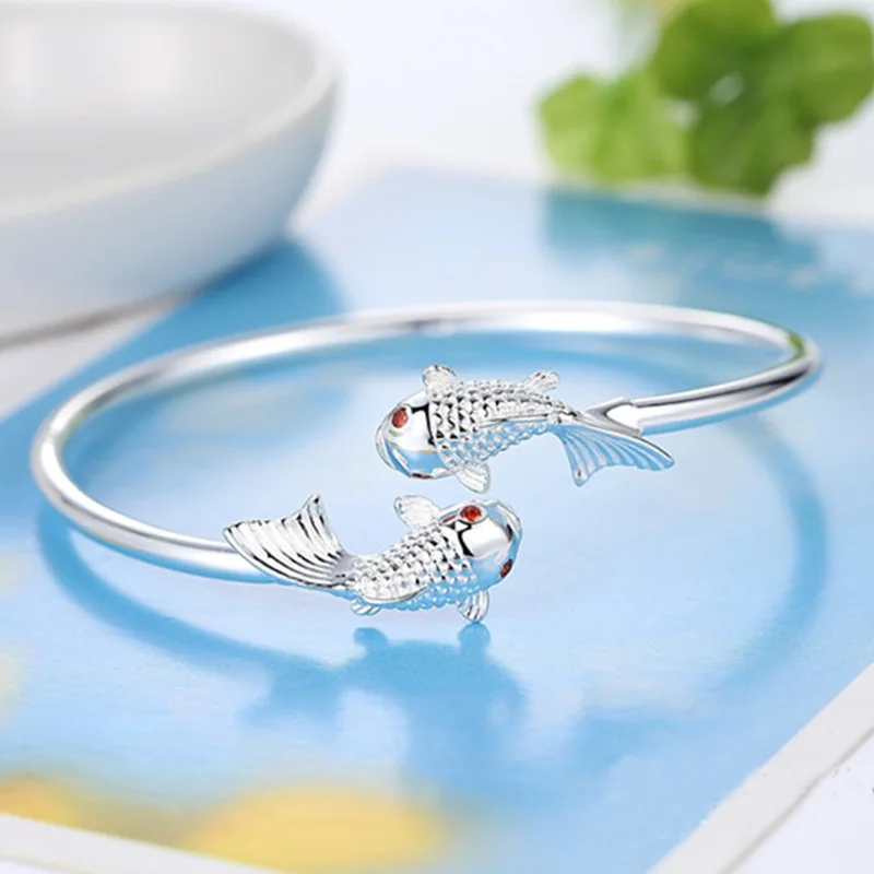 

High quality 925 Silver color Original goldfish bracelets Bangles for women fashion Luxury party wedding jewelry fine gift