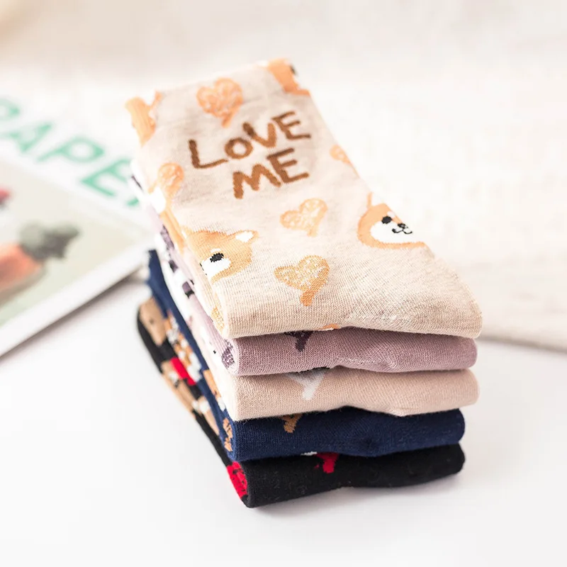 5 Pairs Cute Colorful Lovelty Harajuku Kawaii Women Socks Cartoon Cat Dog Panda Girl Cotton Casual Socks