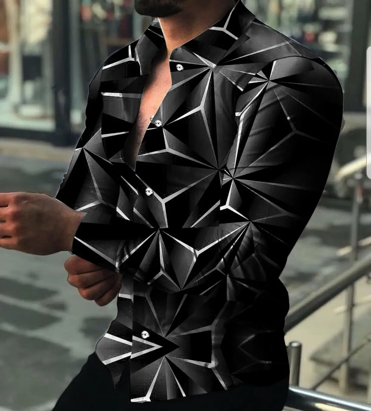 

Men's Casual Long Sleeve Button Down Shirt Collar Polka Dot Digital Print Shirt S-5XL