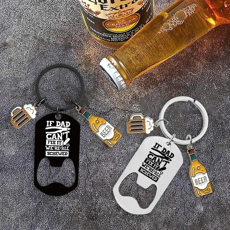 

Bottle Opener Dad Keychain For Fathers Day Stainless Steel Dad Beer Keyring Holder Christmas Gifts Jewelry Accessories