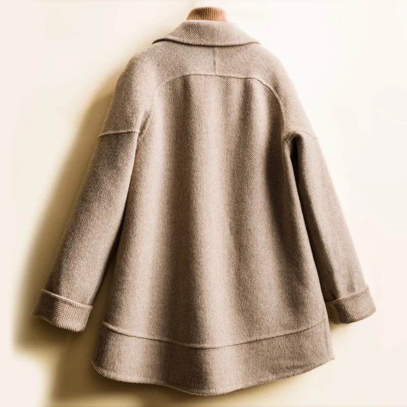 

Loose Fashion Mid Long Sided Coat Women Outerwear 2022 Autumn 4 Color Big Pocket Double Breasted Wool Jacket Female