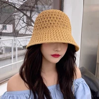 summer foldable bucket hat dome sunscreen hats fisherman cap wide brim foldable beach caps handmade knit hollow out women caps