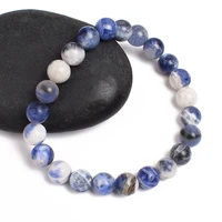 natural sodalite beads bracelet 4 6 8 10 12mm size white blue veins stone elastic beaded bracelets women men fashion jewelery