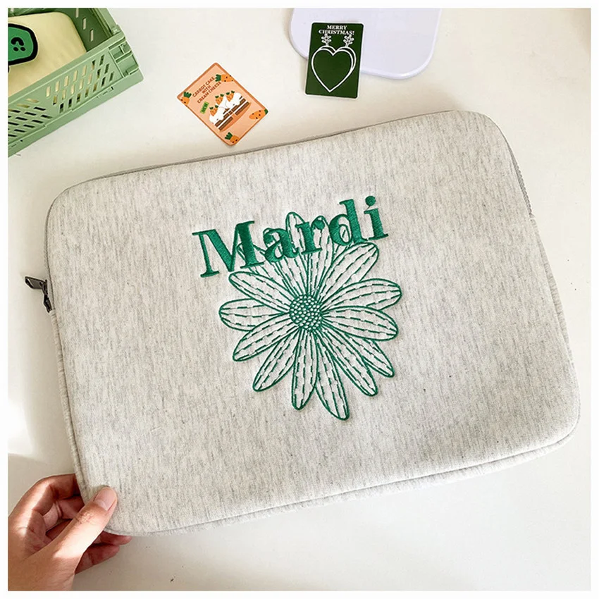 

Korea Embroidery Daisy IPad Tablet 9.7 10.5 11 13 13.3 15 Laptop Storage Bag Student IPad Protective Sleeve Computer Inner Pouch