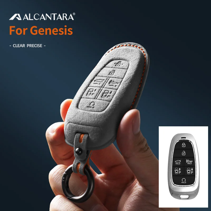

Alcantara Suede Car Key Case Full Cover Holder For 2020-2021 Genesis Hyundai Sonata Nexo DN8 Santa Fe TM Tucson NX4 Staria Loniq