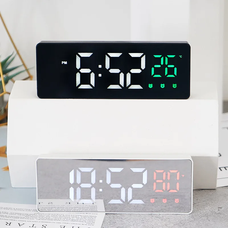

Digital Alarm Clock Temperature Dual Alarm Snooze Function Desktop Desk Clock Night Mode 12/24H LED Clock