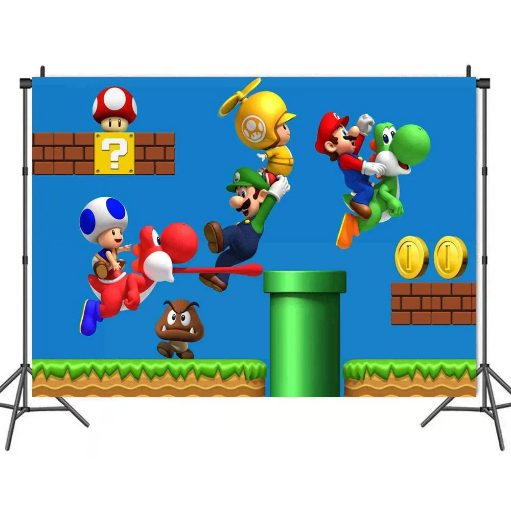 

Game Super Mario Brothers Party Background Children's Birthday Party Photography Background Cloth Wall Decoration Theme Supplies