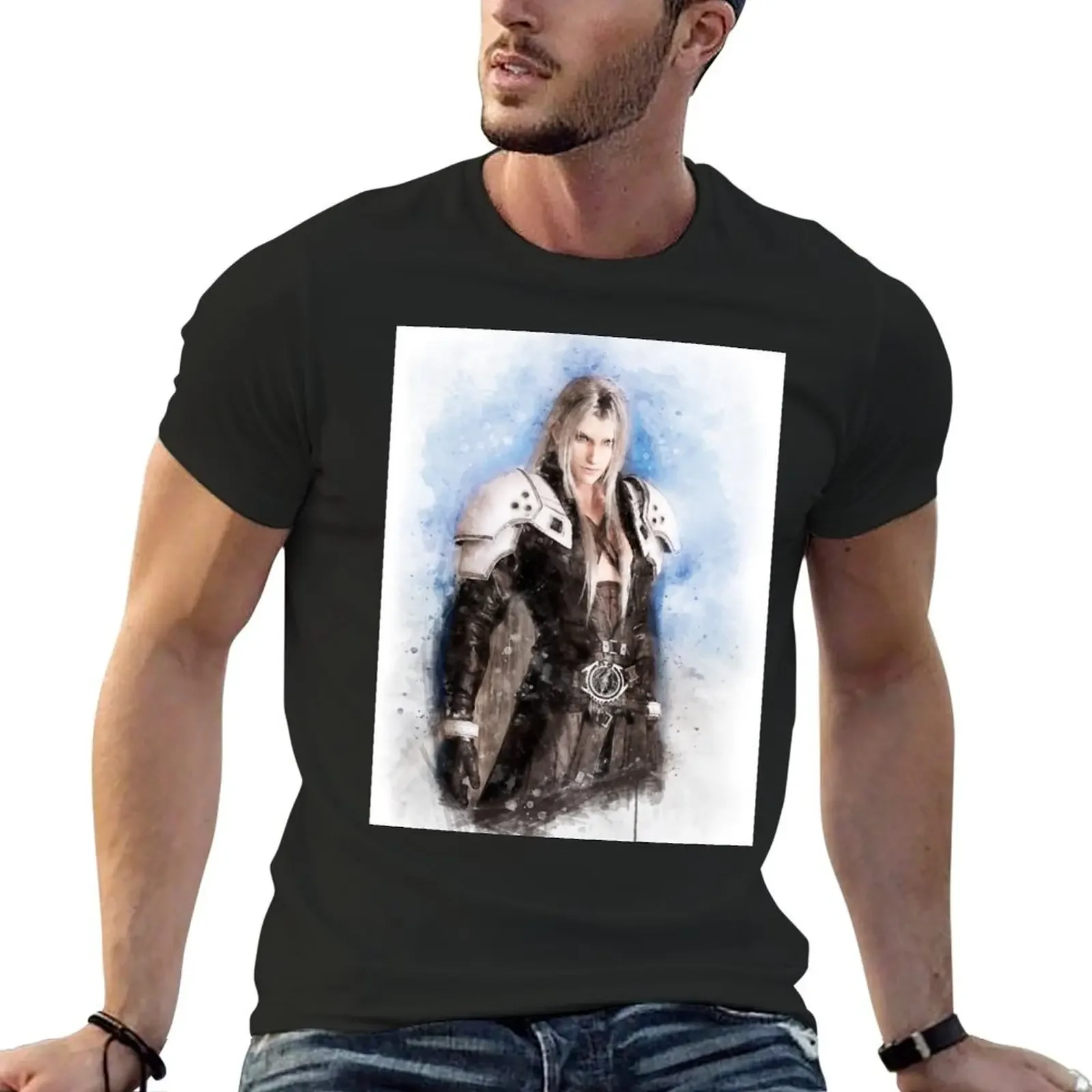 Sephiroth watercolor T-Shirt basketball graphic tees oversized anime shirts men