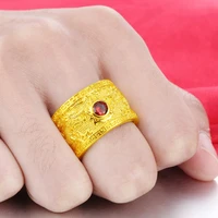 thick ring for women solid 18k yellow gold filled wedding engagement finger band size 67 with red cubic zircon pretty gift