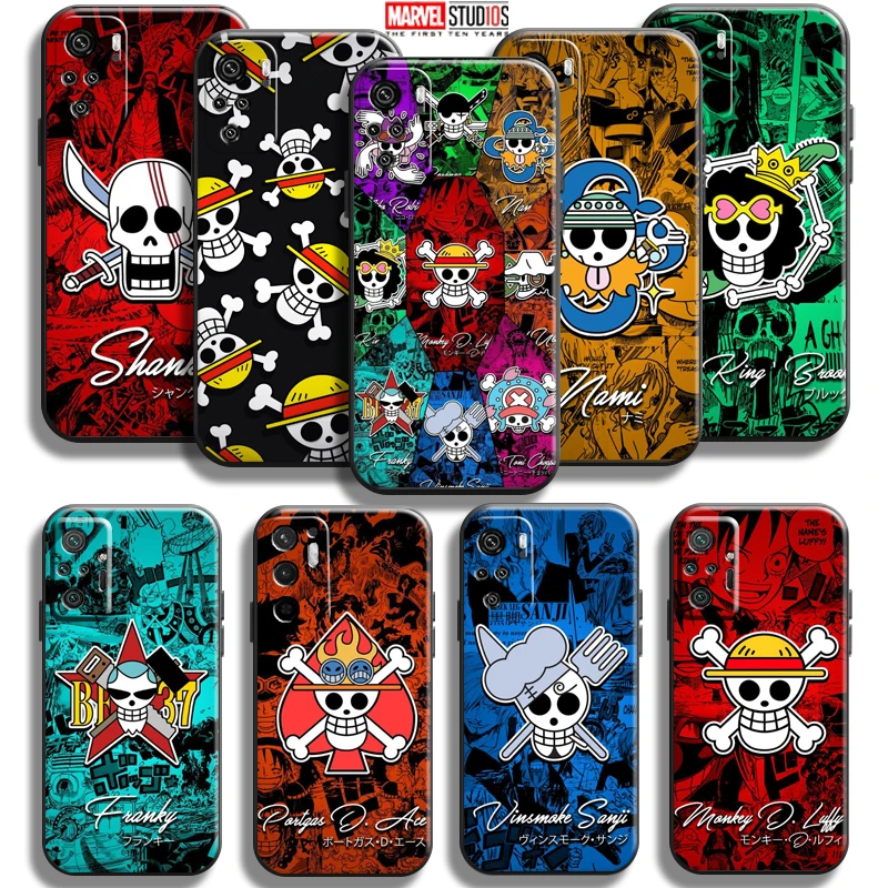 

One Piece Skull Logo Phone Case For Xiaomi Redmi Note 10 10S Pro Max 5G Note 10T Funda Coque Liquid Silicon Silicone Cover