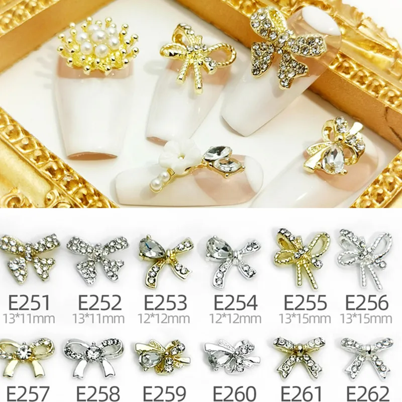 

10pcs Hollowed Out Butterfly Art Nail Charm Accessories 3D Simple Metal Bow Ornaments Luxury Exquisite Rhinrhiner Decoration