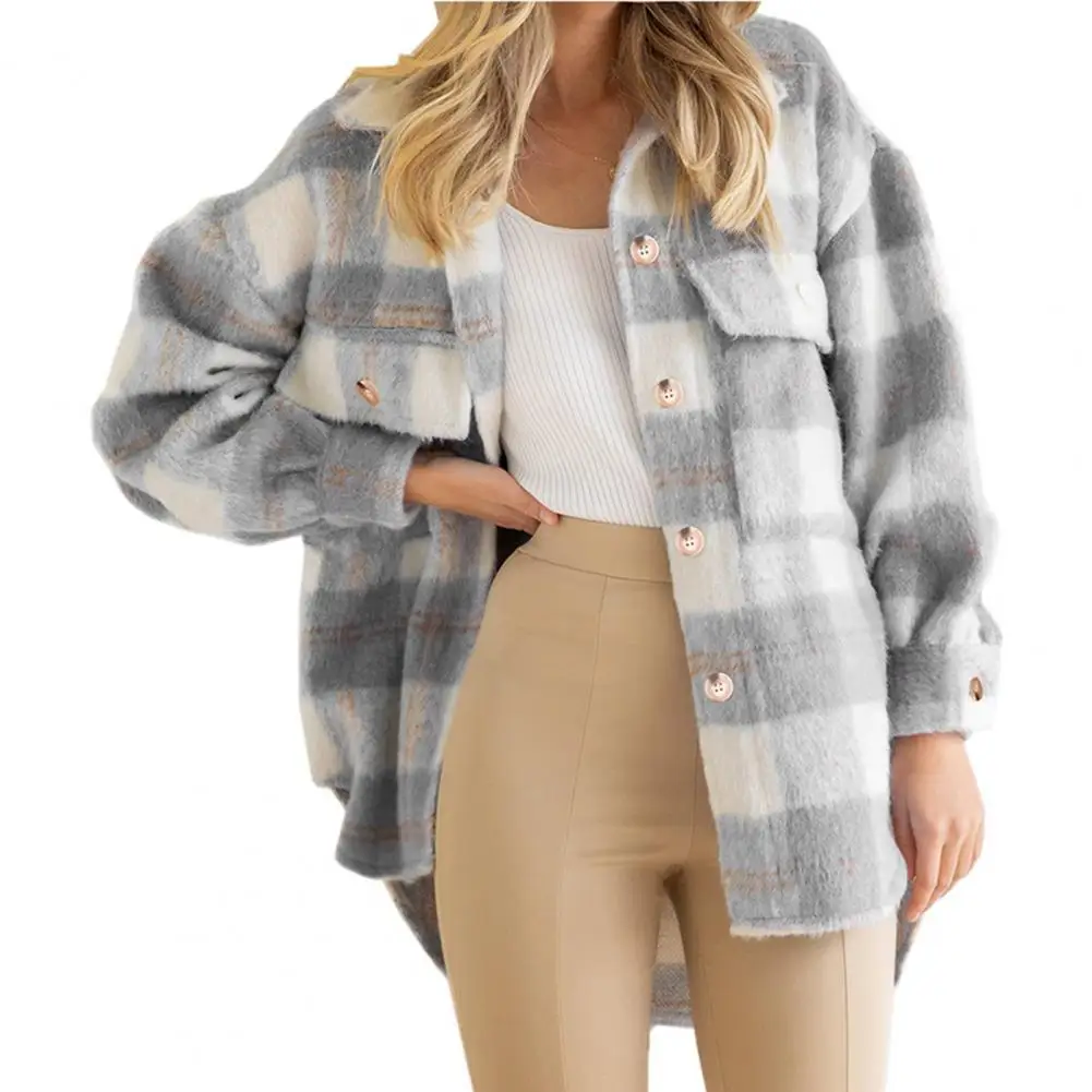 

Женские пальто с лацканами, утепленные однобортные куртки с длинным рукавом для женщин, теплый винтажный кардиган в клетку с принтом, пальт...