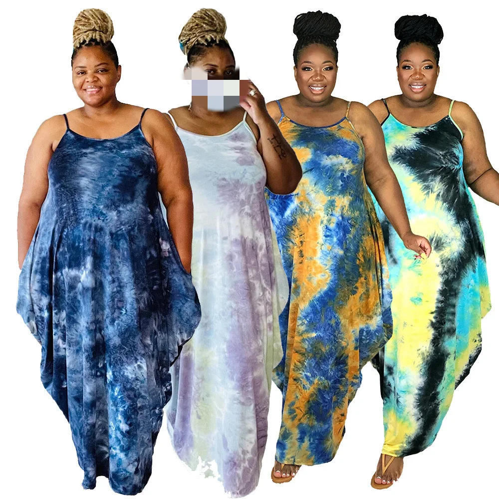 Plus Size L-5xl Summer 2022 Dress Women Clothing Fashion Tie Dye Loose Halter Sleeveless Casual Dresses Whole 3xl 4xl 5xl 6xl