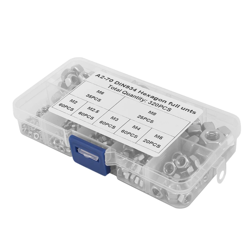 Набор метрических шестигранных гаек из нержавеющей стали 320 304 шт. для болтов (M2 M2.5