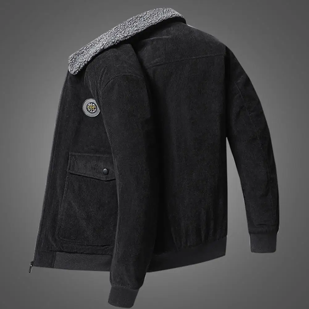 

Popular Men Cargo Jacket Male Windproof Turndown Collar Jacket Long Sleeves Washable Corduroy Outwear for Trip