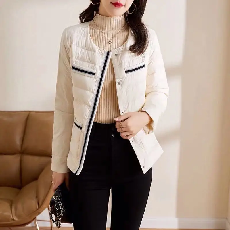 

2022 new fashion small fragrance light down jacket women's short round neck small coat woman jacket