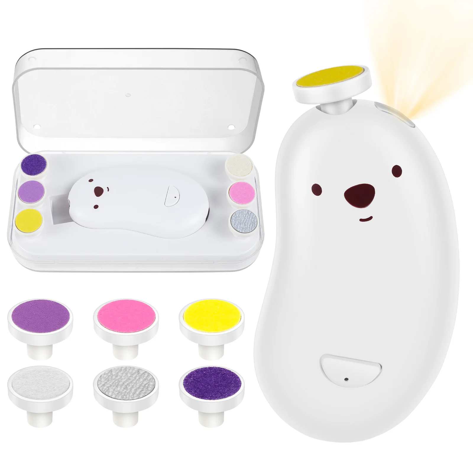 

Baby Nail Trimmer with LED Light 2 Speed Mode Electric Baby Nail Clippers with 6 Grinding Heads Rechargeable Baby Nail File Kit