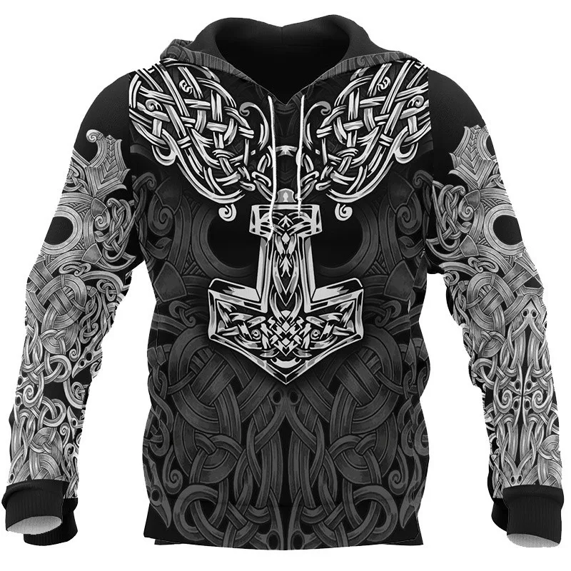

2021 Men's Winter Hoodie Viking Armor Tattoo 3D Full Printed Men/Women Harajuku Fashion Hooded Sweatshirt Casual Jacket