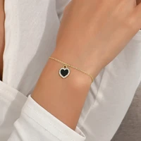 new womens fashion jewelry gift black love heart diamond pendant bright gold bracelet 185cm