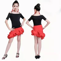 girls ballroom salsa cha cha dance competition costume latin skirt for kid dancing clothing clothes wear black long sleeveless