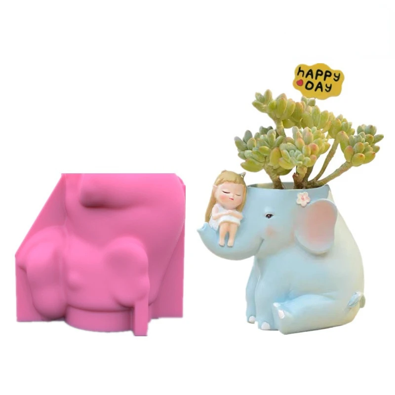 

Elephant DIY 3D Molds Creative Pen Holder Flower Pot Silicone Mould Aromatherapy Candle Chocolate Cake Decoration Mold