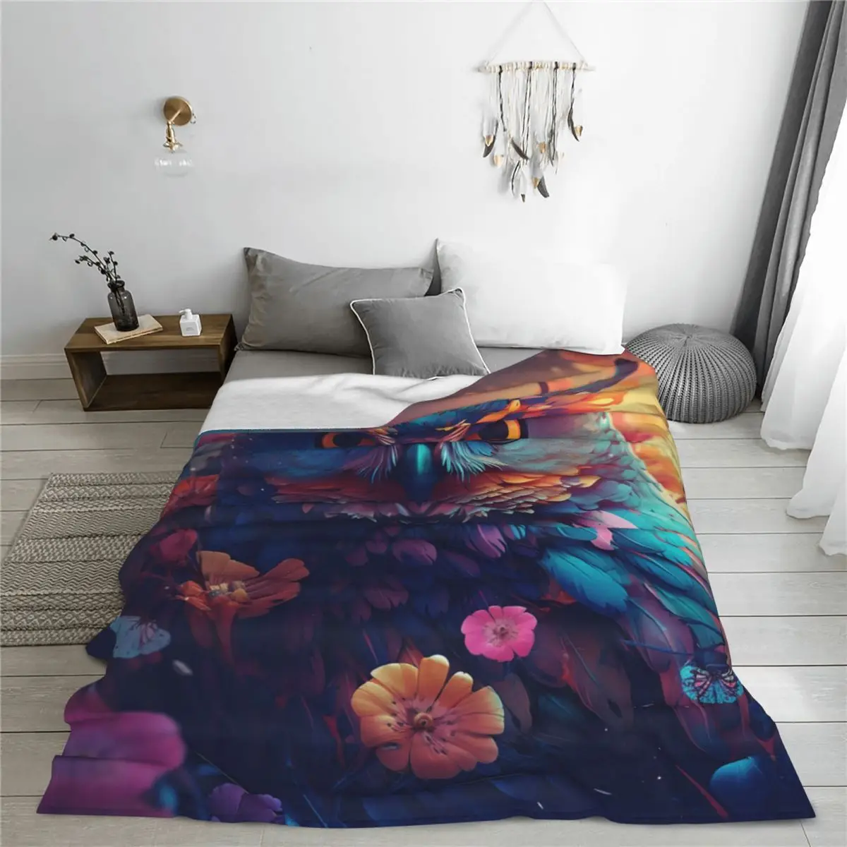 Фланелевое одеяло с изображением совы и птицы супермягкое для дивана кресла