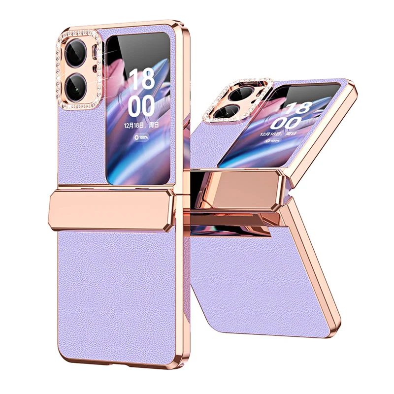OPPO Find N2 Flip Case Shockproof Leather Case for OPPO Find N2 Flip Hinge Case Decorated with Diamonds Fashion Cell Phone Cover