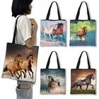 Крутая сумка для покупок с изображением животных и лошадей, модная Холщовая Сумка на плечо, женская сумка, женские сумки для путешествий