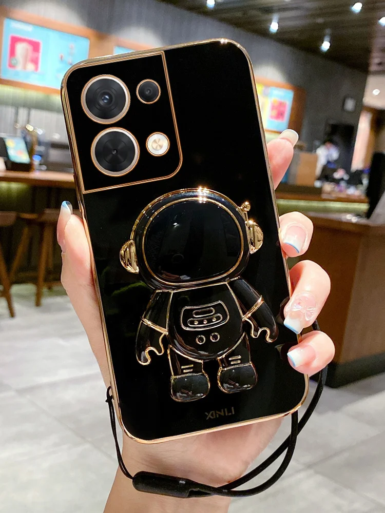 

For Cover OPPO Reno 8 Pro 5G Case A17 A16 Reno 7 8 Lite 4z Z 8T Capas Shockproof Luxury Plating Stand For Fundas Reno 8 Cover