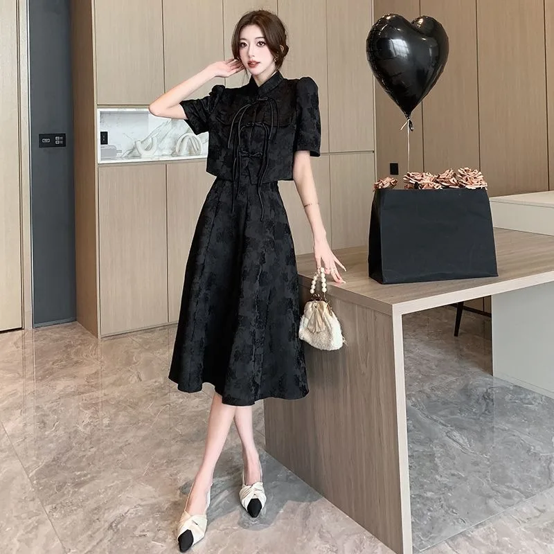 Женский костюм в китайском стиле Insozkdg комплект из 2 предметов короткий топ с