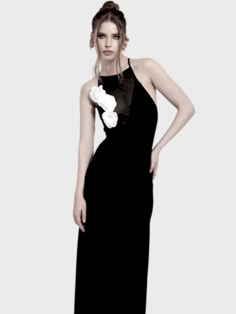 Женское платье-макси с открытой спиной черное облегающее вечернее платье без